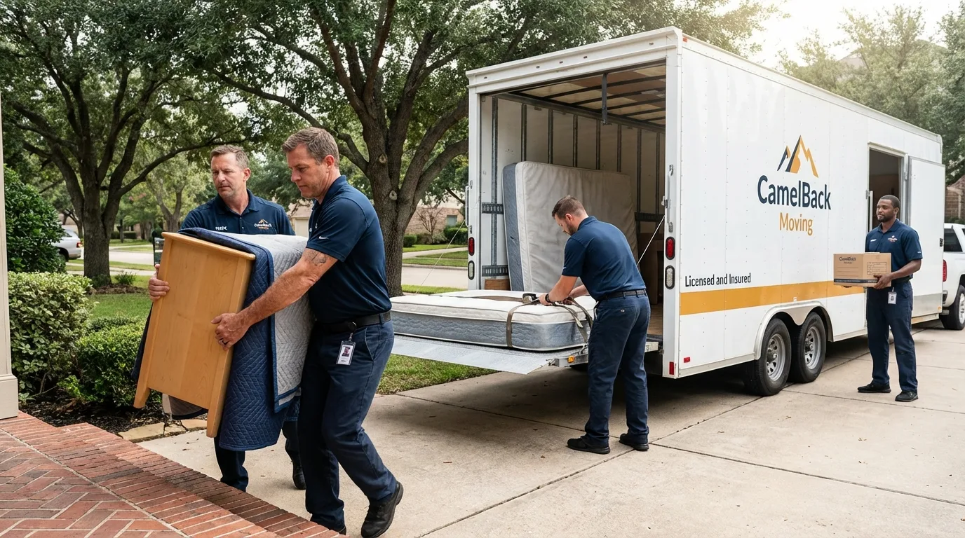 Crew loading residential truck for cross-state move from Santa Barbara, CA