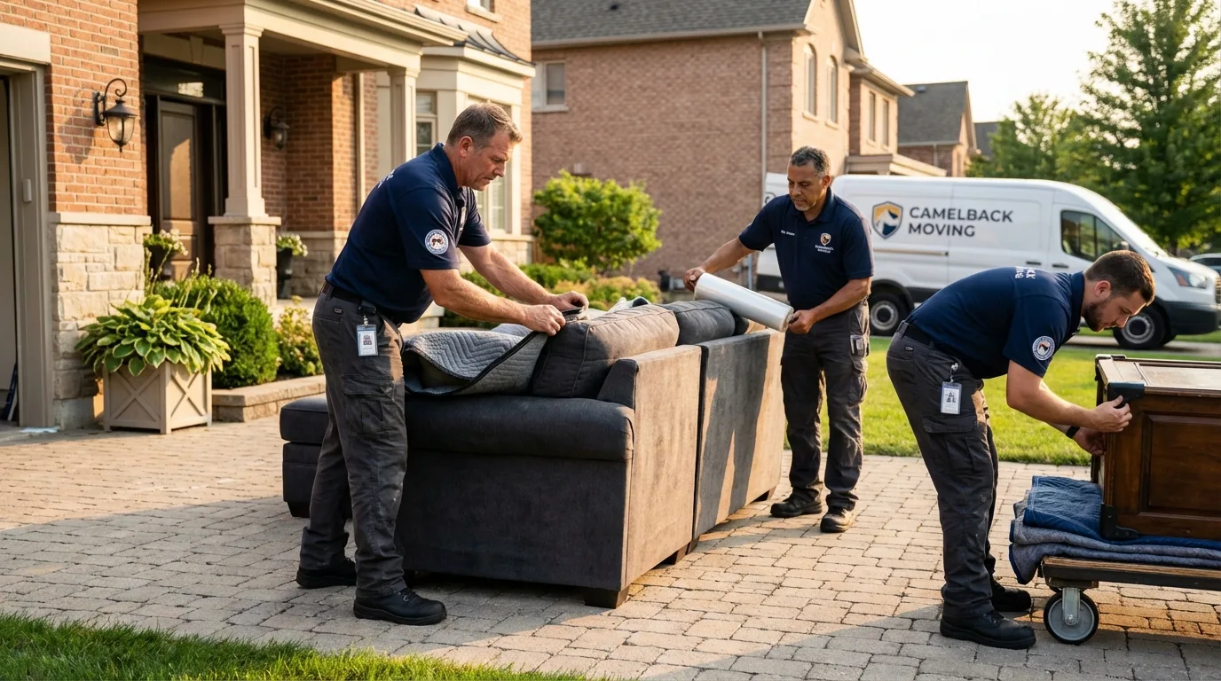 Large estate moving crew wrapping furniture in Santa Barbara, CA
