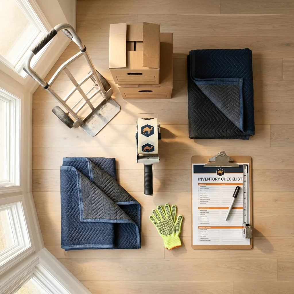 Professional moving supplies and packing materials layout for Santa Barbara residential relocations
